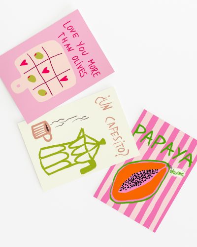 Pack of 3 Art Prints Cafesito, Love you more than Olives & Papaya
